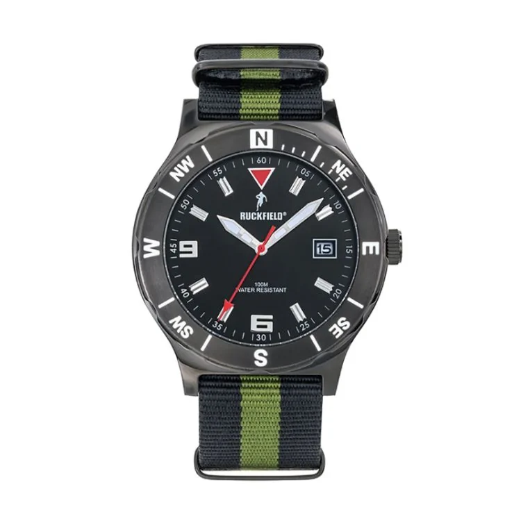 Ruckfield Watch - Rugby - Black and Green NATO Strap