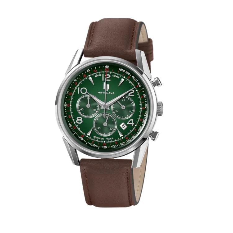 LIP Watch - Himalaya 40 mm - Chronograph - Brown Leather, Green Dial