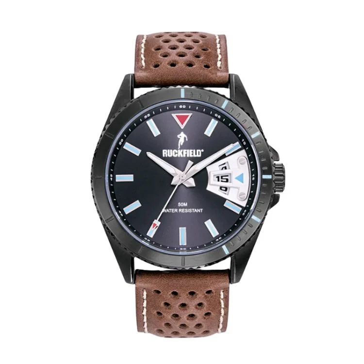 Ruckfield Watch - Classic - Date Display - Brown Perforated Leather
