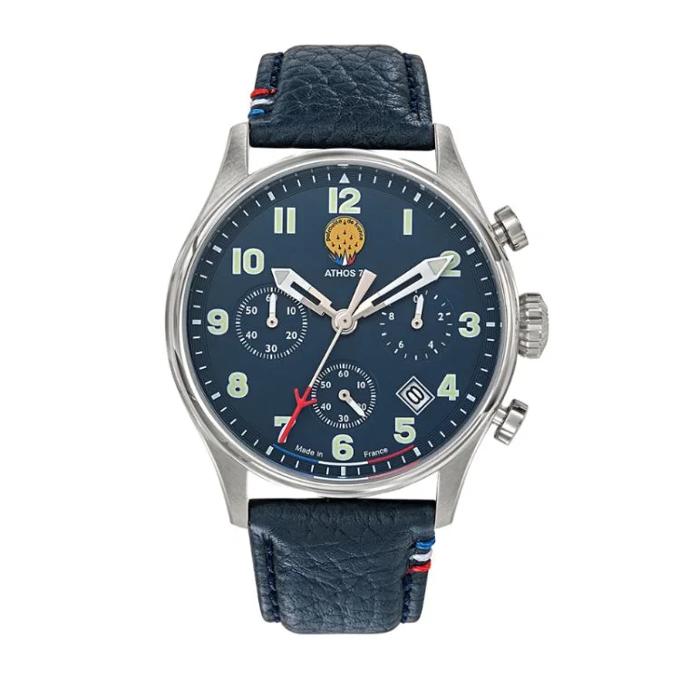 Patrouille de France Watch - Athos 7 - Chronograph - Navy Blue Leather