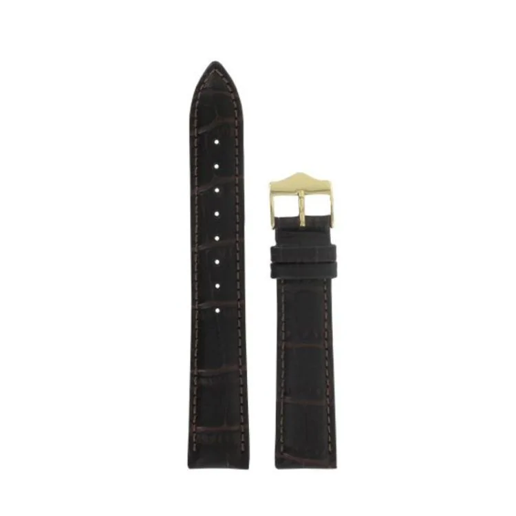 LIP Watch Strap - Brown Crocodile-Style Leather - Gold Buckle - 18 mm