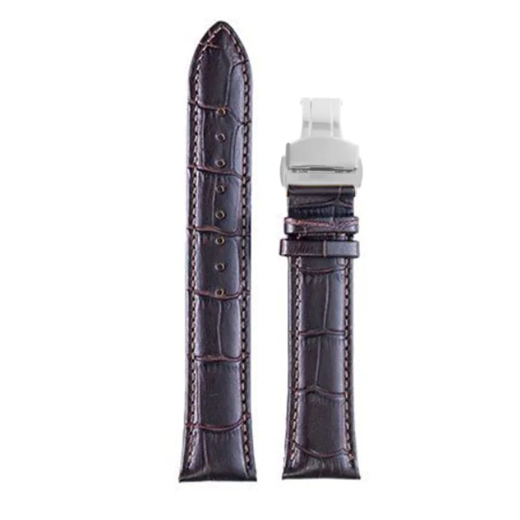 LIP Watch Strap - Brown Crocodile-Print Leather - Silver Buckle - 20 mm