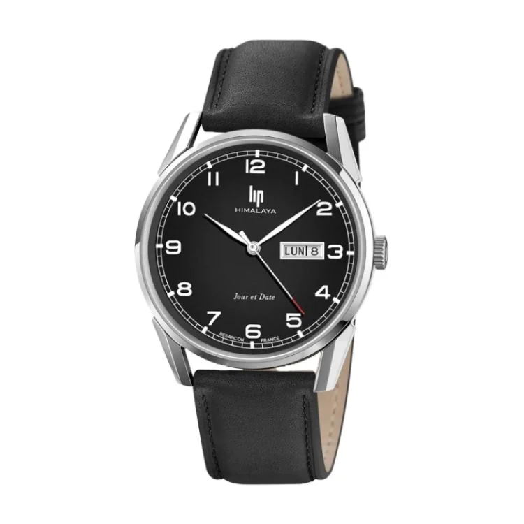 LIP Watch - Himalaya 40 mm - Days and Date - Black Dial - Black Leather Strap