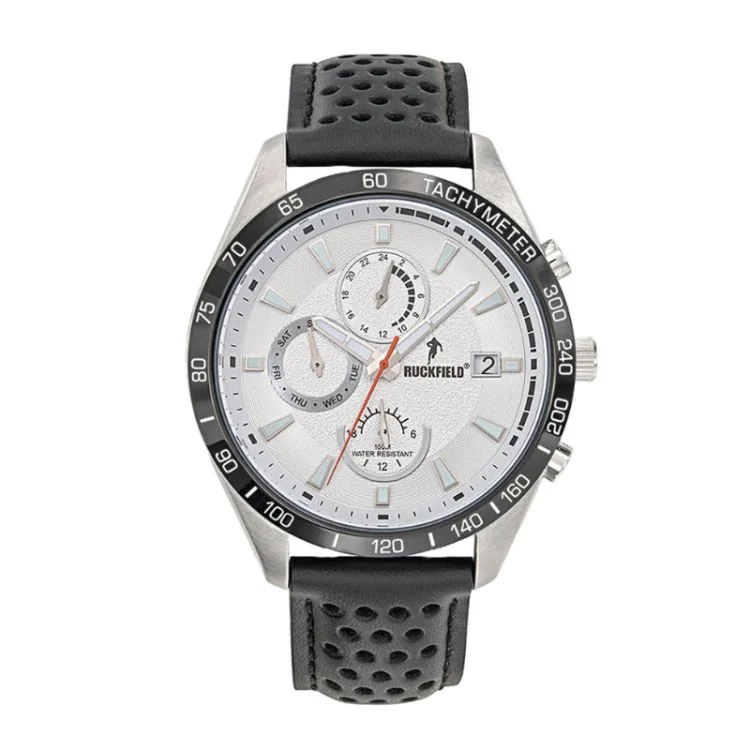 Ruckfield Watch - Rugby - Multifunction - Black Perforated Leather