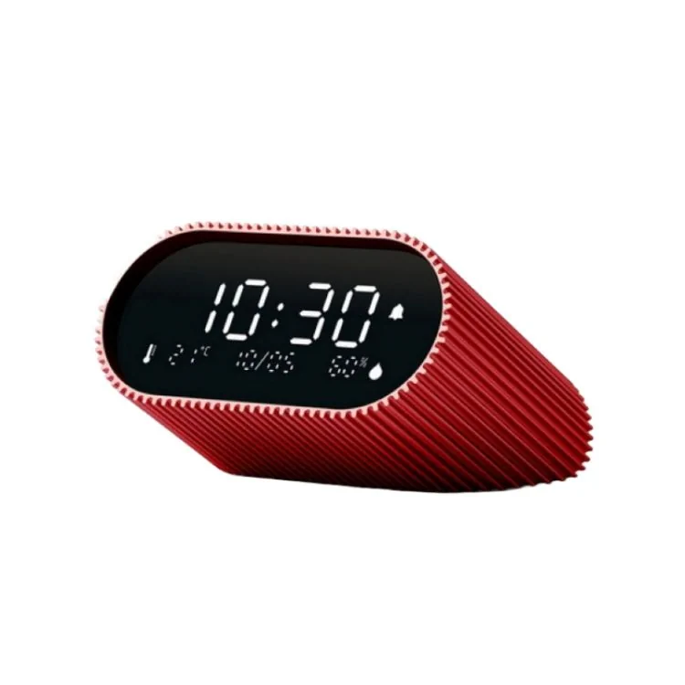 Lexon Alarm Clock - Alarm Clock with Thermometer and Hygrometer - Ray Clock - Red