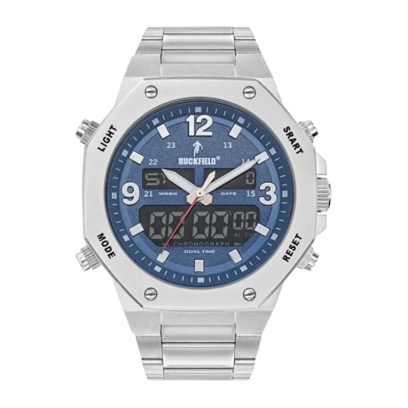 Ruckfield Watch - Dual Time - Silver and Blue