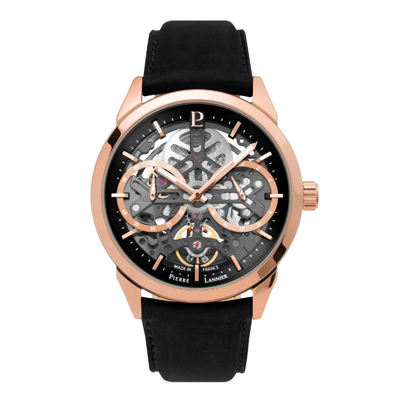 Pierre Lannier Watch - Monarck - Automatic - Skeleton - Black Leather