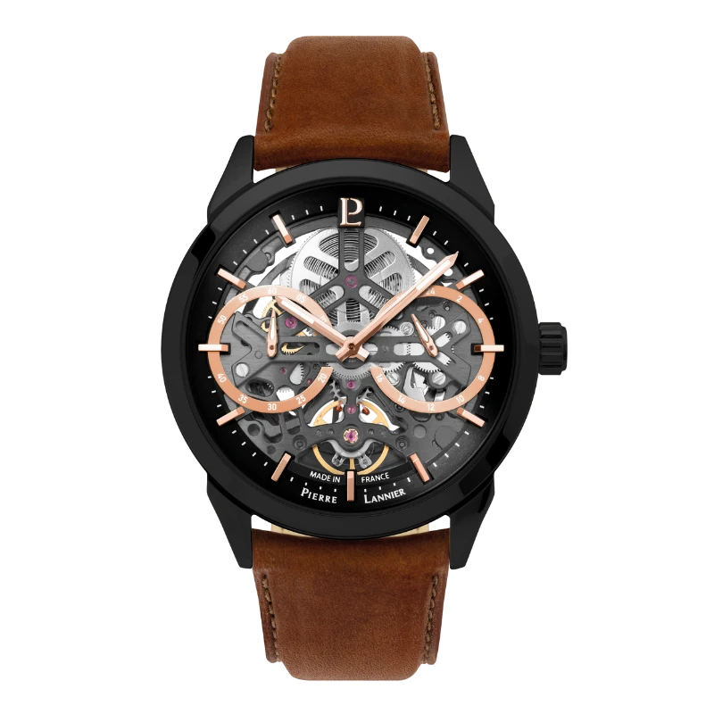 Pierre Lannier Watch - Monarck - Automatic - Skeleton - Brown Leather