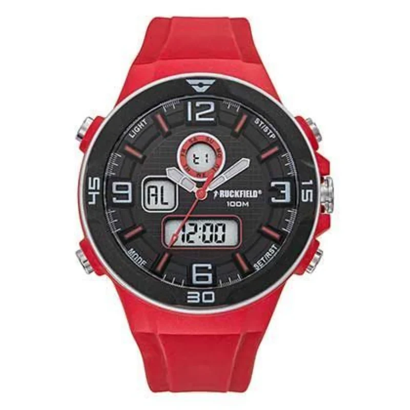 Ruckfield Sport Anadigital Multifunction Watch Face, Red Silicone
