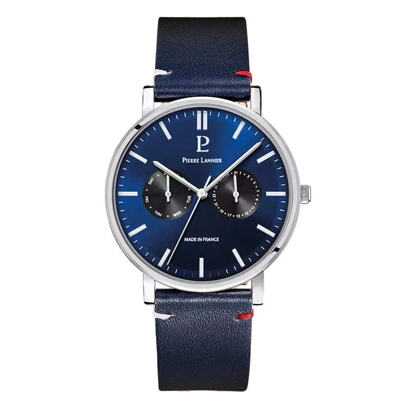 Pierre Lannier - Pierre Lannier Essential Men's Watch with Blue Dial, Multifunction, Blue Leather Strap | 206J166