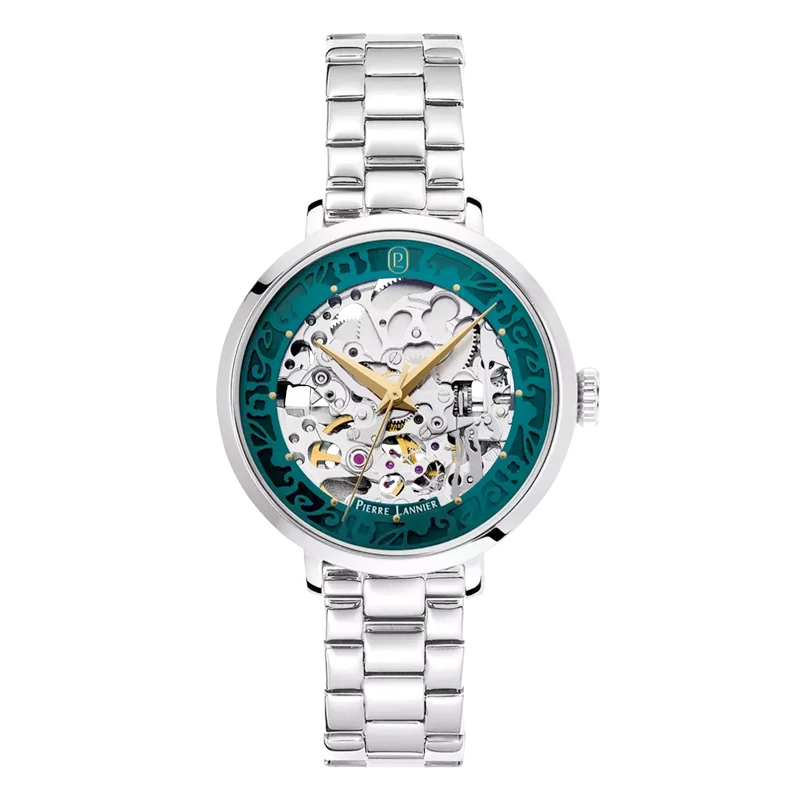 Pierre Lannier - Pierre Lannier Automatic Women's Watch with Green Floral Openwork Dial and Silver Accents | 141K671