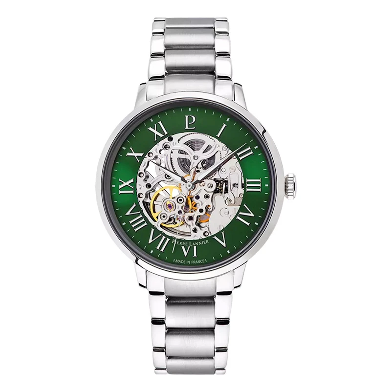 Pierre Lannier - Pierre Lannier Men's Automatic Watch with Green Skeleton Dial, Silver-Toned Steel | 317B171