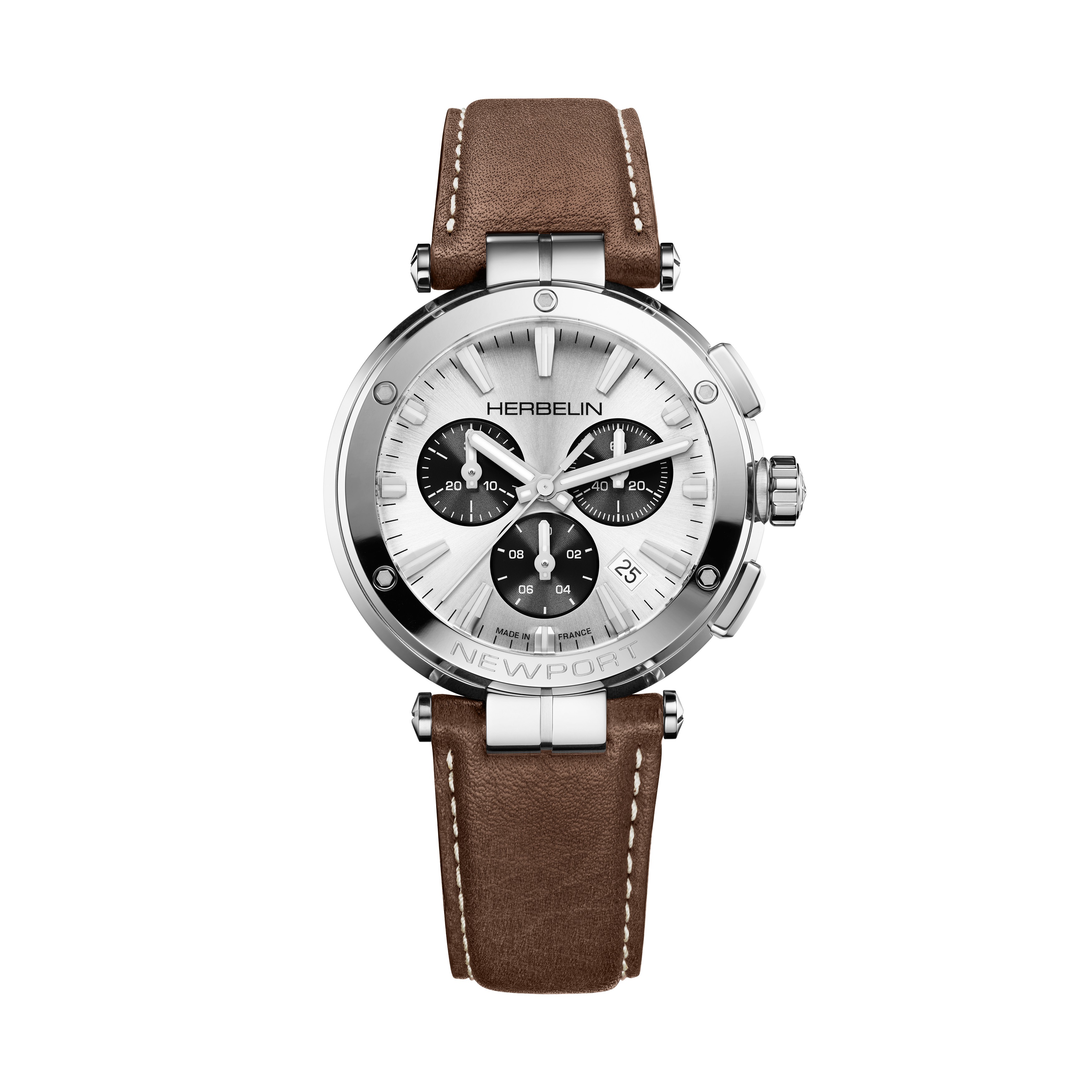 NEWPORT CHRONOGRAPH IN WHITE, GRAY, AND BROWN LEATHER