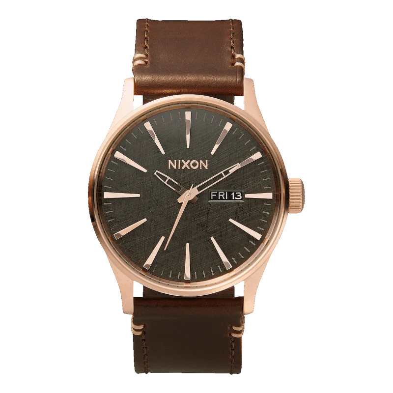 Nixon Watch - Sentry Leather Rose Gold Gunmetal Brown | Club de la Montre