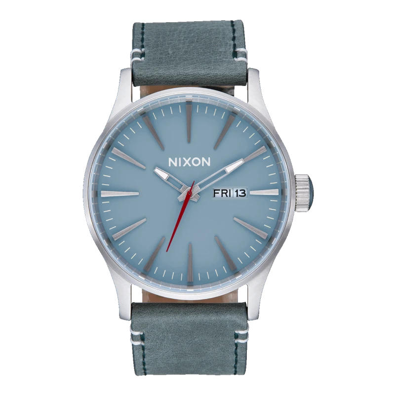 Nixon Watch - Sentry Leather Silver Dusty Blue Dk Forest | Club de la Montre