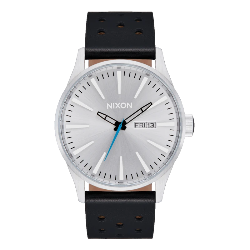 Nixon Watch - Sentry Leather Chrome Silver Sunray Black | Club de la Montre