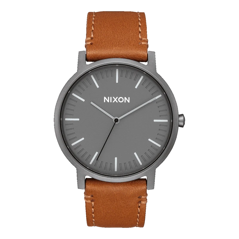 Nixon Watch - Porter Leather Gunmetal Charcoal Taupe | Club de la Montre