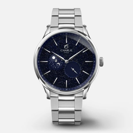 Charlie Paris Watch - INITIAL - Day/Night - Aventurine - 3-link Steel Bracelet