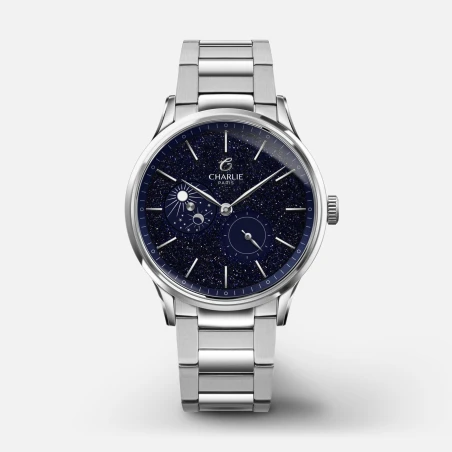 Charlie Paris Watch - INITIAL 36 - Day/Night - Aventurine Steel - 3-Link Steel Bracelet