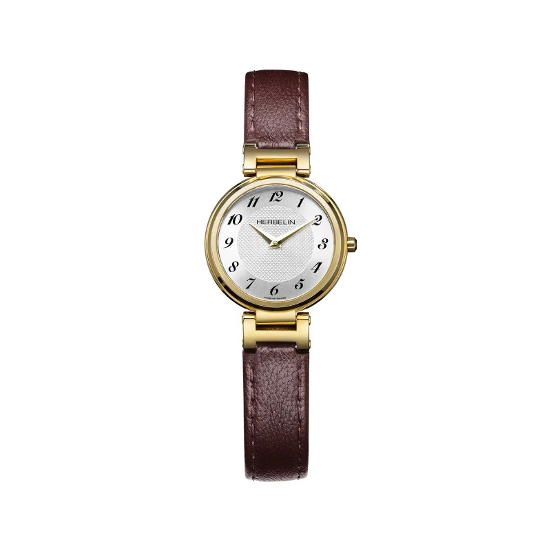 Michel Herbelin Watch - Lady H - Quartz - Yellow Gold PVD & Bordeaux Leather