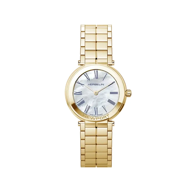 Michel Herbelin Watch - Newport - Slim Quartz - Yellow Gold PVD & Mother-of-Pearl