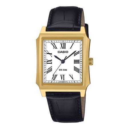 Casio Watch - Timeless Collection - Rectangular, Gold-Toned, Black Leather