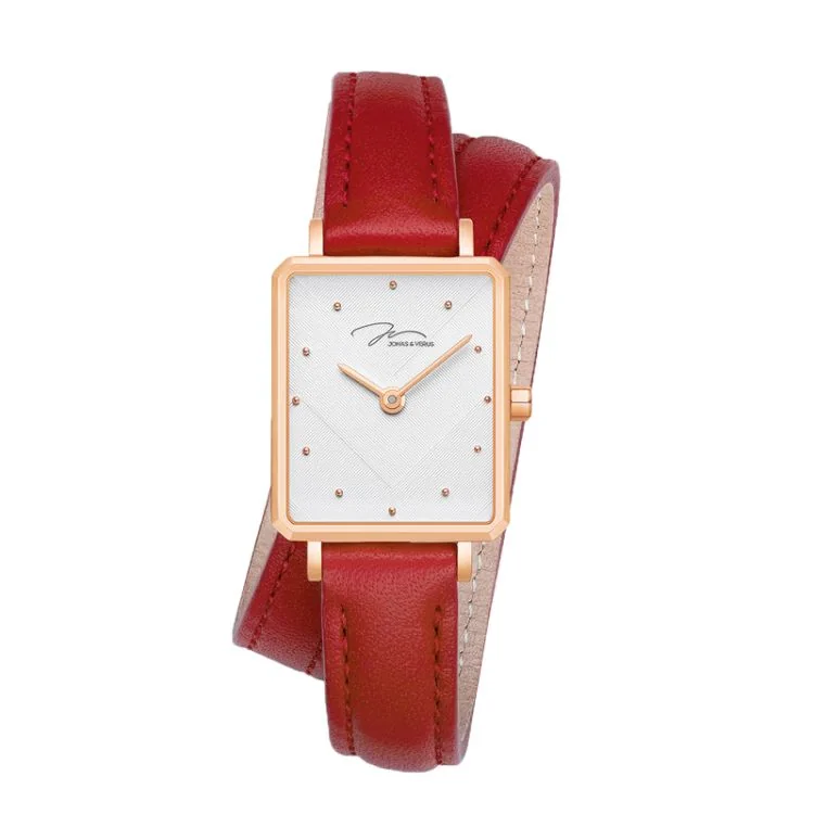 Jonas & Verus Just For Me Modern Watch with White Dial and Red Leather Strap - X02059-Q3.PPWLR
