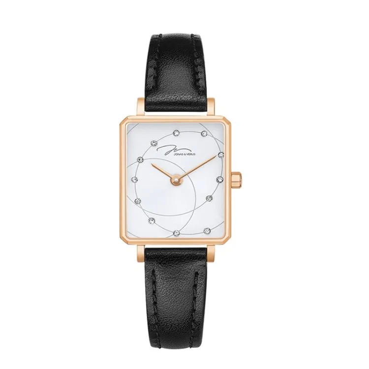 Jonas & Verus "Just For Me" Modern Watch with White Dial and Black Leather Strap - X02060-Q3.PPWLB