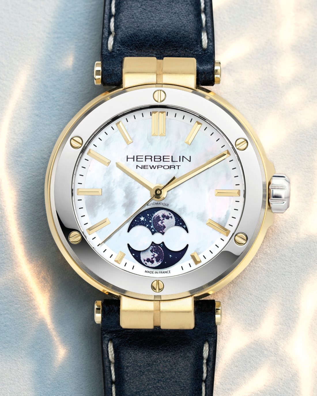 Montre Michel Herbelin Newport phase de lune en nacre et or