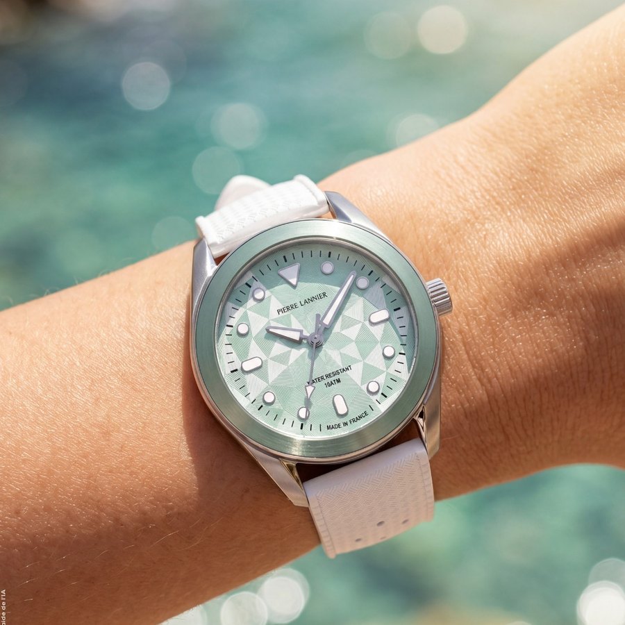 Pierre Lannier, Bora cadran vert et bracelet blanc