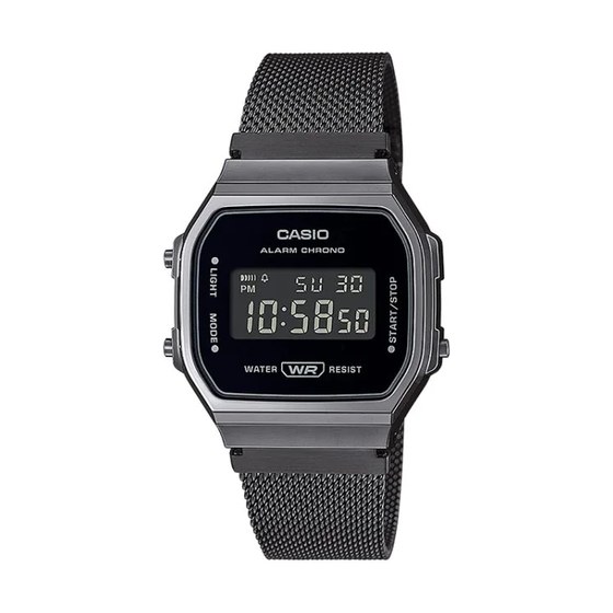 Casio Vintage Iconic - Homme - Noire - Illuminator - A168WEMB-1BEF, boitier rectangulaire
