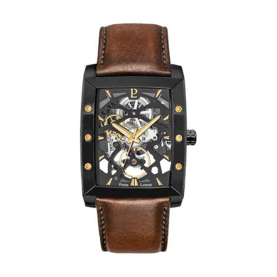 Pierre Lannier Hector - Automatique - Squelette - Cuir Marron 339A434, boitier tonneau