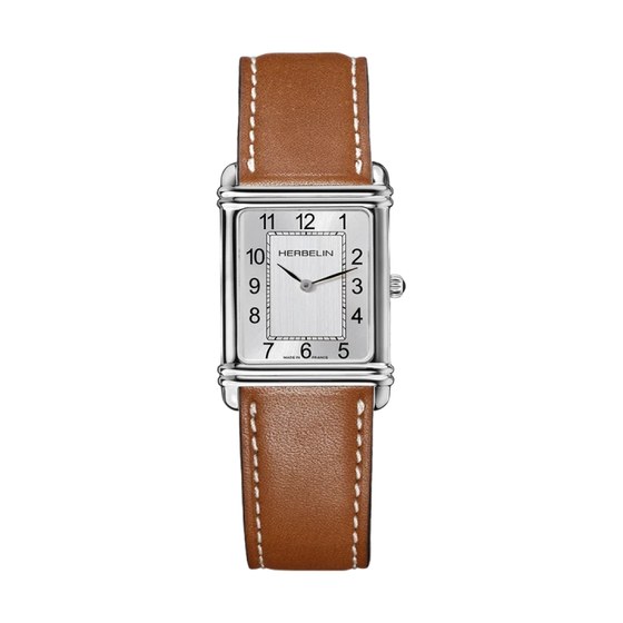 Michel Herbelin Art Déco Quartz 17468AP22GD - Argent Cuir Brun Homme, boitier rectangulaire