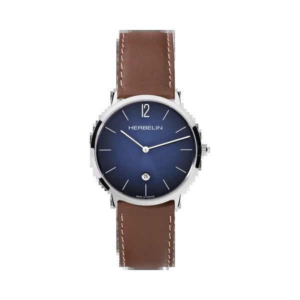 Michel Herbelin City Quartz with blue dial and brown leather strap