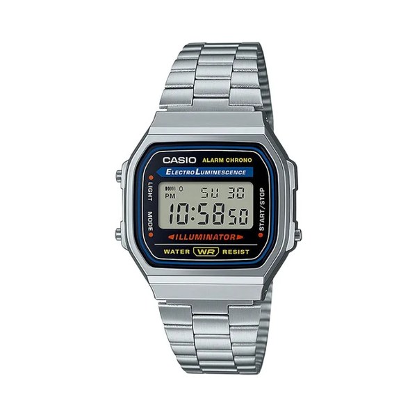 Montre Casio Vintage Iconic A168WA argent&eacute;e bracelet maille acier