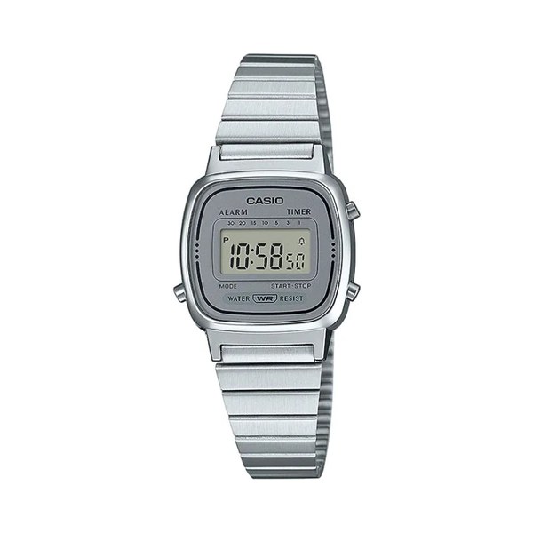 Montre Casio Vintage Mini LA670 acier argent&eacute; format femme