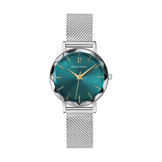 Pierre Lannier Maille Milanaise Argenté et Verte 009M671, boitier 30 mm