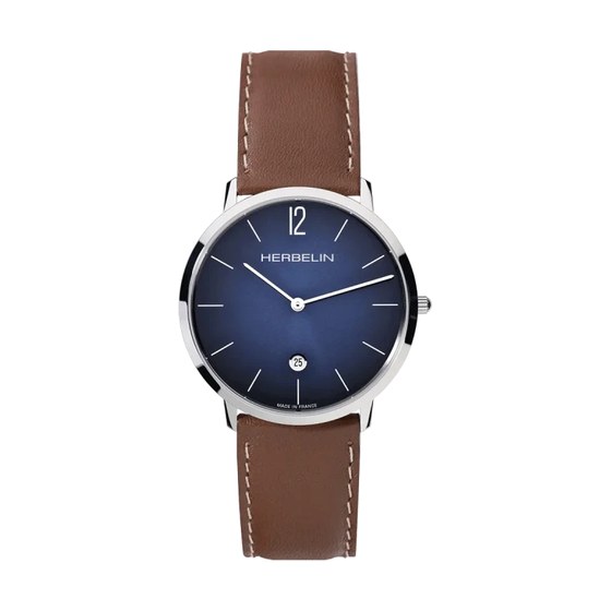 Michel Herbelin Cuir Brun Acier, boitier 38.5 mm