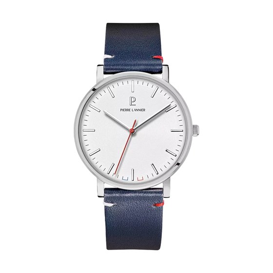 Pierre Lannier Montre Pierre Lannier Essential Homme Cadran Blanc Cuir Bleu Patriotique | 217G106, boitier 40 mm