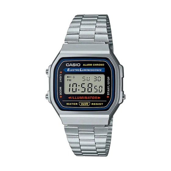 Casio Vintage Iconic - Mixte - Argentée et Noire - Illuminator - A168WA-1YES, affichage digital