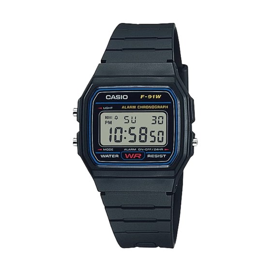 Casio Timeless Collection - Bracelet en Résine Noir - F-91W-1YEG, affichage digital