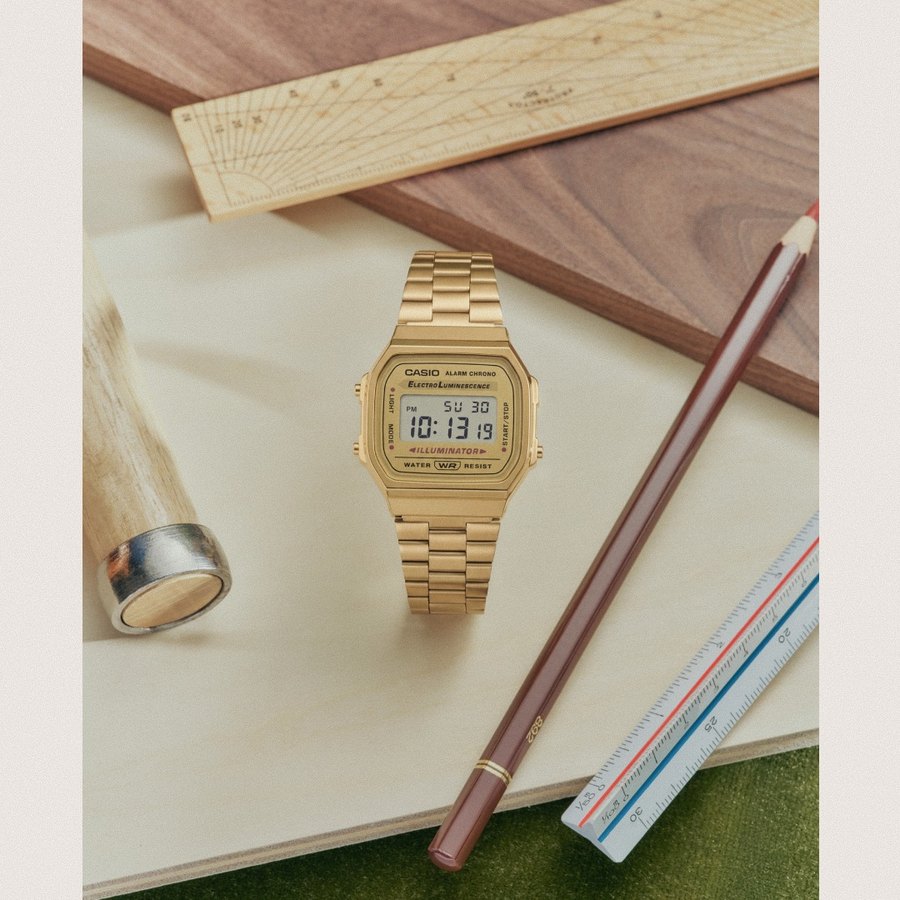 Casio Vintage A168 Gold Watch in Use