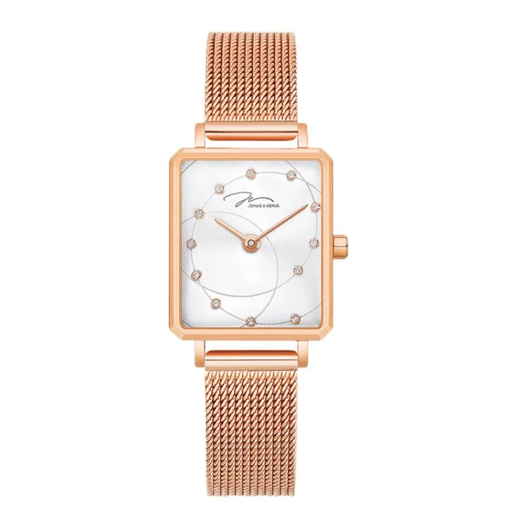 Face Montre Elégante Jonas & Verus Just For Me Cadran Blanc Bracelet Maille Milanaise Rose - X02060-Q3.PPWBP