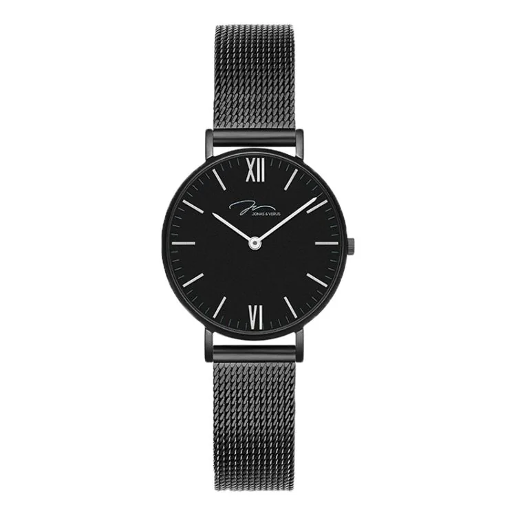 Face Montre Moderne Jonas & Verus Real Cadran Noir Bracelet Maille Milanaise Noir - Real R32.10.BBBB
