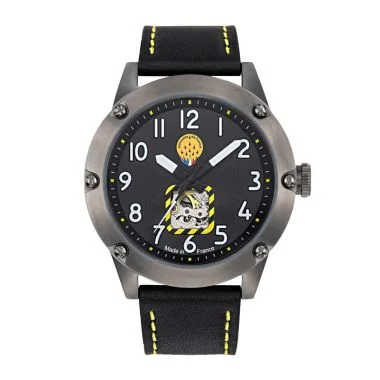 Face Montre Patrouille de France Tarmac 701 Méca 23 Automatique Cuir noir surpiqûre jaune