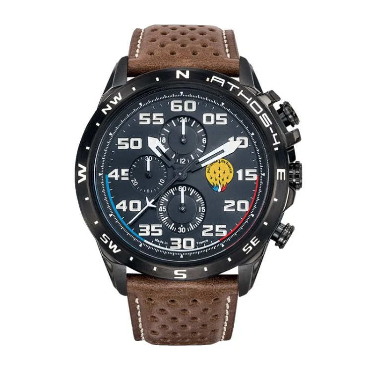 Face Montre Patrouille de France Athos 4 Charognard Chrono Cuir Perforé Marron