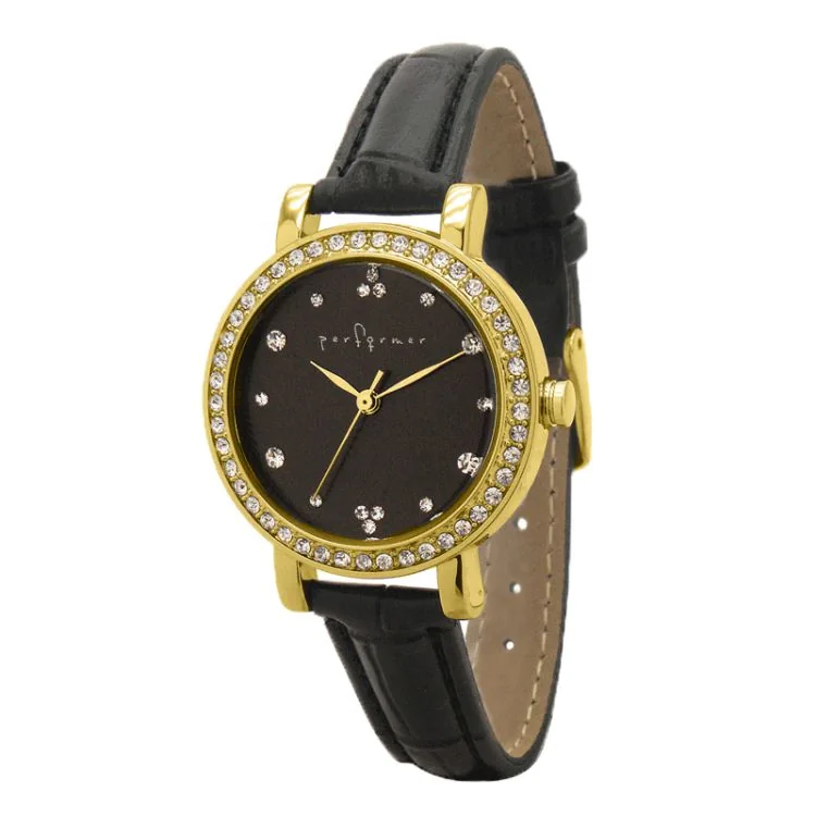 Face Montre Classique Performer Femme Simili Cuir Noir Strass - 7078632