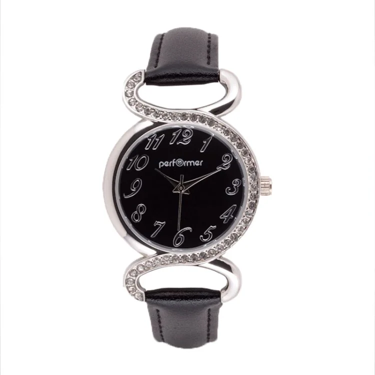Face Montre Classique Performer Femme Simili Cuir Noir à Strass - 70710522