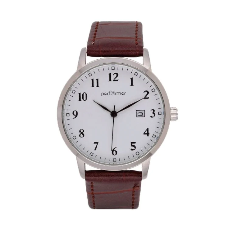 Face Montre Classique Performer Homme Cuir Marron Cadran Blanc Dateur - 70216122