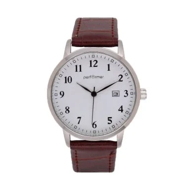 Face Montre Classique Performer Homme Cuir Marron Cadran Blanc Dateur - 70216122